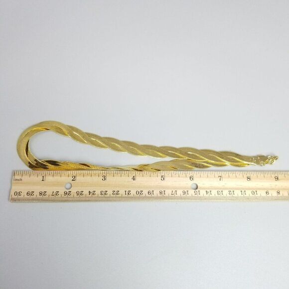 Vintage Avon Gold Tone Braided Herringbone Flat Chain Necklace Bracelet Set - Picture 6 of 8